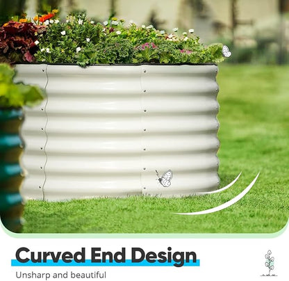 Quictent Galvanized Tall Raised Garden Bed Kit, 8x4x2 ft Oval Large Planting Box, for Vegetables Outdoor Strengthened by Crossbar (Beige)