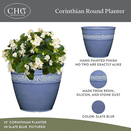 Classic Home and Garden Corinthian Round Planter, 13" Slate Blue