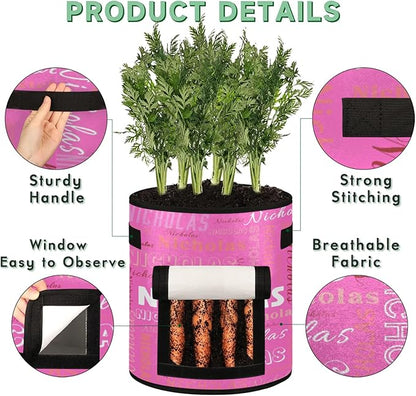 Custom Name Grow Bags 7 Gallon Personalized Breathable Potato Growing Bag with Flap Harvest Window and Handles Garden Planting Bag for Tomato Vegetable Fruits 2 Pack Neon Pink