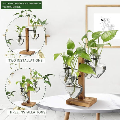 Plant Terrarium Propagation Stations with Wooden Stand, Glass Vase for Indoor Hydroponics Home Garden Office Decoration Gift for Women - 4 Love Bulb Vase