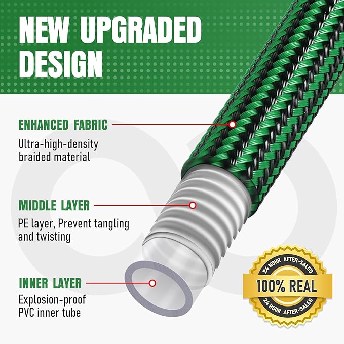 Garden Hose 75 ft NON-EXPANDABLE Water Hose, Flexible & Lightweight Kink Resistant Hybrid Hose, Leak-Proof Heavy Duty, Super Durable Fabric with 3/4" Solid Brass Connectors