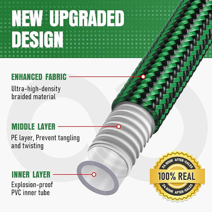 Garden Hose 50 ft NON-EXPANDABLE Water Hose, Flexible & Lightweight Kink Resistant Hybrid Hose, Leak-Proof Heavy Duty, Super Durable Fabric with 3/4" Solid Brass Connectors