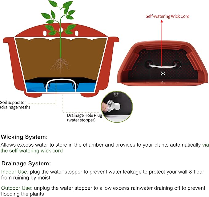 ORIMERC 9.8 inch 8 Pack Brick Red Wall Hanging Planters for Indoor Outdoor Plants Hanging Plant Holder with Drainage Hole Fence Balcony Planters Railing Hanging Pot Plant Wall Mount Decor with Hooks