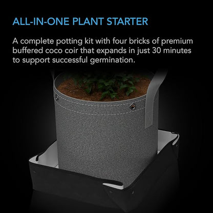 AC Infinity Instant Potting Mix Kit, 2-Plant Starter Set with Premium Buffered Coco Coir Bricks, 5-Gallon Fabric Pots, and Waterproof Multipurpose Trays, Grow Accessory Kit for Seed Germination