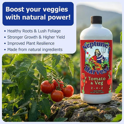 Neptune’s Harvest Organic Tomato & Vegetable Plant Fertilizer (2-4-2) - 36oz Bottle - Liquid Plant Food w/Fresh Fish, Seaweed, Molasses, Yucca Extract, & Humic Acids - for Vegetable Garden