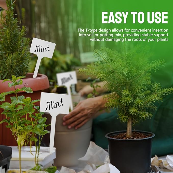 20pcs White Plastic T-Shape Plant Labels, 6inch - Perfect for Outdoor, Indoor & Greenhouse Plants