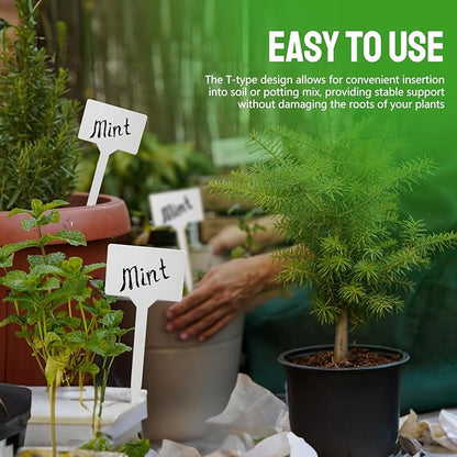 20pcs White Plastic T-Shape Plant Labels, 6inch - Perfect for Outdoor, Indoor & Greenhouse Plants