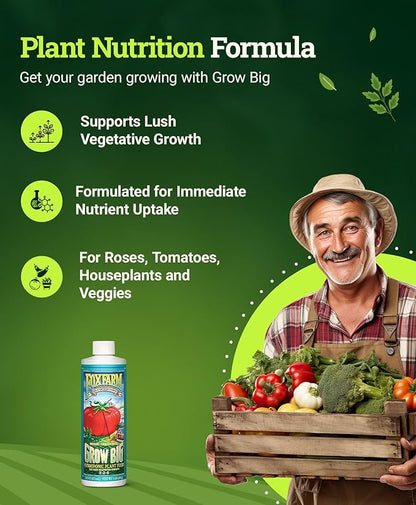 FoxFarm Grow Big Hydroponic Plant Food - 3-2-6 Liquid Plant Fertilizer for Lush Vegetative Growth in Hydroponic Systems - Liquid Concentrate with Earthworm Castings & Micronutrients - 1 Pint