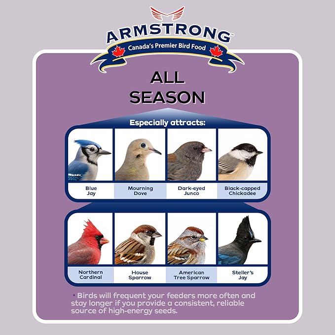 Armstrong Wild Bird Food All Season Bird Seed Blend, 20 Pounds - with Cut Corn, Wheat, White & Red Millet, Black Oil Sunflower Seeds for Blue Jays, Dark-Eyed Juncos and Mourning Doves