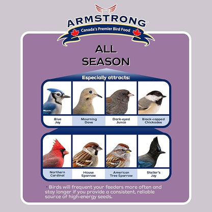 Armstrong Wild Bird Food All Season Bird Seed Blend, 8.8 Pounds - with Cut Corn, Wheat, White & Red Millet, Black Oil Sunflower Seeds for Blue Jays, Dark-Eyed Juncos and Mourning Doves