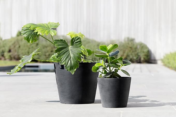 Ecopots Amsterdam Durable Modern Round Indoor/Outdoor Recycled-Based Composite Flower Pot Planter, Dark Grey, 10"
