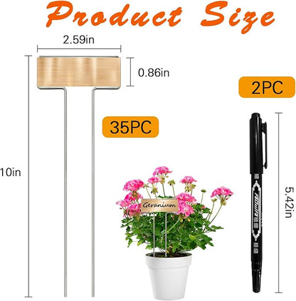 35 Pcs Copper Plant Markers,Metal Plant Label Stakes Marking Protection Seedling Signs Nursery Tags,Comes with 2 Water-Based Pens