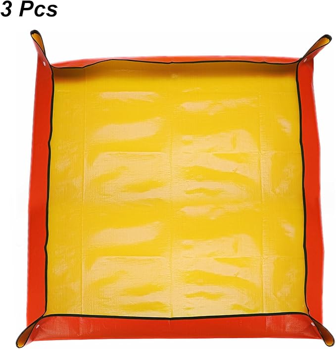 HARFINGTON 3pcs Repotting Mat 39.4" x 39.4" PE Cloth Waterproof Plant Repotting Mat Foldable Portable Gardening Potting Tray with Plastic Buckle for Indoor Plant Change Soil Watering, Yellow