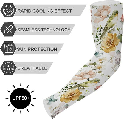 Wamika Gardening Sleeves Spring Globe Daisy Flowers Farm Sun Protective Arm Sleeves with Tumb Hole