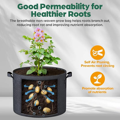 10 Pack 10 Gallon Grow Bags, Thickened Nonwoven Fabric Planter Pots with Handles, Heavy Duty 300G Garden Pots for Tomato, Potato and Vegetable