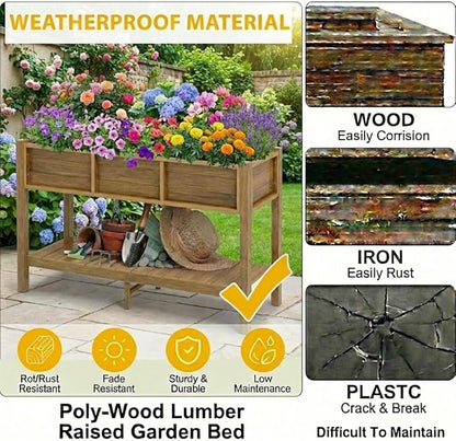 DWVO 48x18x30in Raised Garden Bed HDPE, Poly Wood Planter Box Stand,Weather-Resistant Planter Box with Legs, Elevated Garden Bed for Backyard, Patio, Balcony,Brown