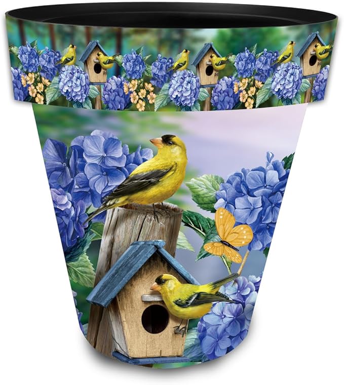 Briarwood Lane Goldfinches and Hydrangea Large Planter