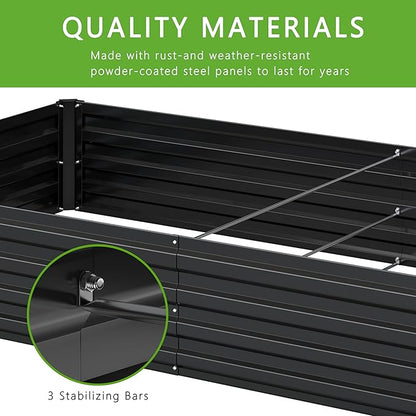 12x2x1FT Galvanized Raised Garden Bed Kit,Vegetable Boxes-Rectangle Metal Flower Box,Large Planter Raised Beds Outdoor Garden for Planting,Fruit,Herb-Black