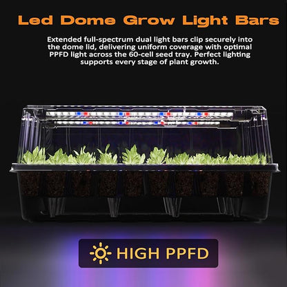 120-Cell Self-Watering Seed Starter Tray with Grow Light, Seed Starter Kit with 4.07” Humidity Dome, Indoor Seedling Starter Tray, Seed Starting Trays for Plant Germination, Seeds Growing