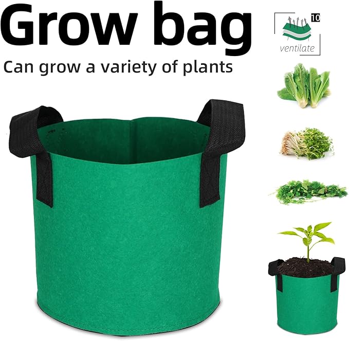 Grow Bags,Growing Pot Bags Garden Grow Bag Indoor Outdoor Fabric Aeration Plant Pot Container Flower Vegetable Pouch (Dark Green,10Gallon)