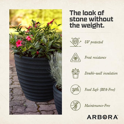 ARBORA 20" Ibiza Polyresin Indoor and Outdoor Planter with Classic Black Finish - Durable, Weatherproof, Lightweight, Large Plant Pot for Patio, Garden, Deck, Entryway