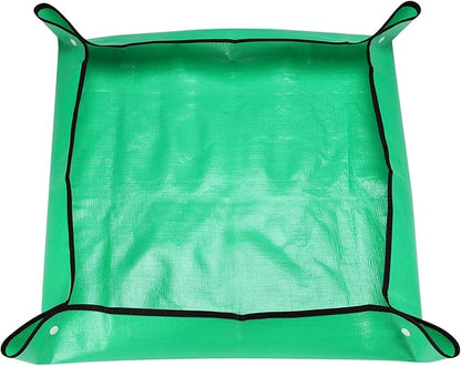 HARFINGTON Repotting Mat 19.7" x 19.7" PE Cloth Waterproof Plant Repotting Mat Foldable Portable Gardening Potting Tray with Plastic Buckle for Indoor Plant Change Soil Watering, Green