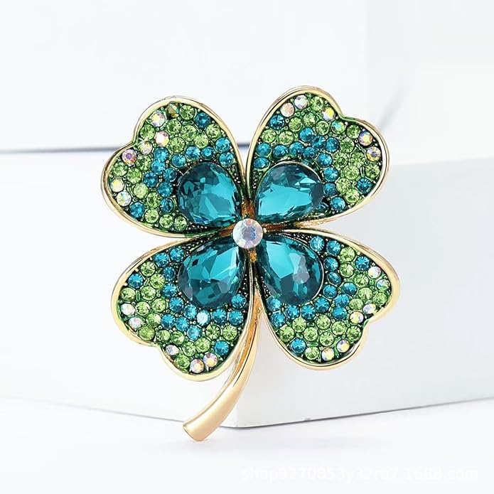 St.Patrick's Day Brooches for Women Dainty Crystal Four Leaf Lapel Pin Shamrock Hat Brooch Pins Irish Enamel Brooches Irish Holiday Costume Accessory Jewelry