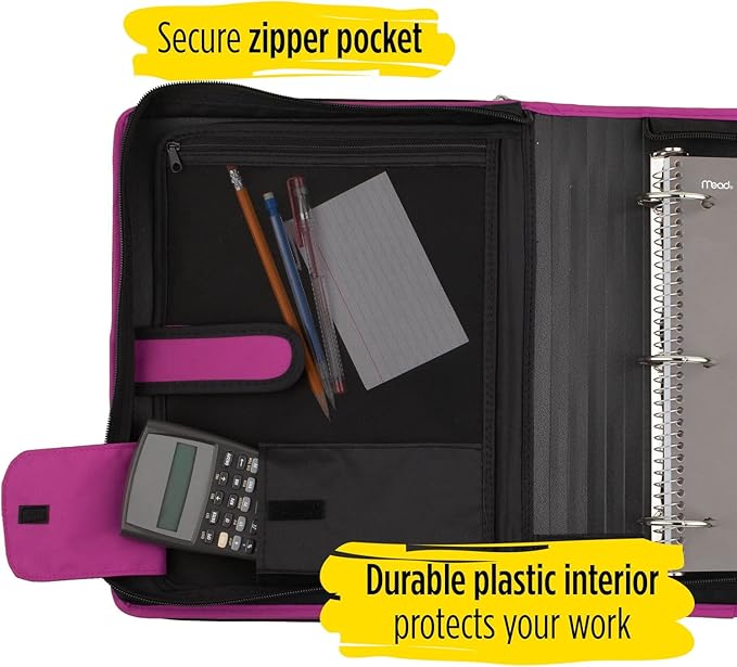 Five Star Zipper Binder, 2 Inch 3-Ring Binder for School, 6 Pocket Expanding File, 380 Sheet Capacity, Purple (72540)