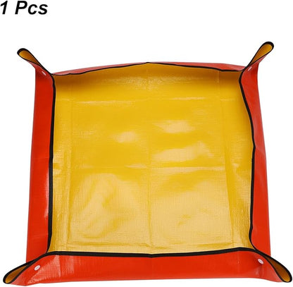 HARFINGTON Repotting Mat 26" x 26" PE Cloth Waterproof Plant Repotting Mat Foldable Portable Gardening Potting Tray with Plastic Buckle for Indoor Plant Change Soil Watering, Yellow