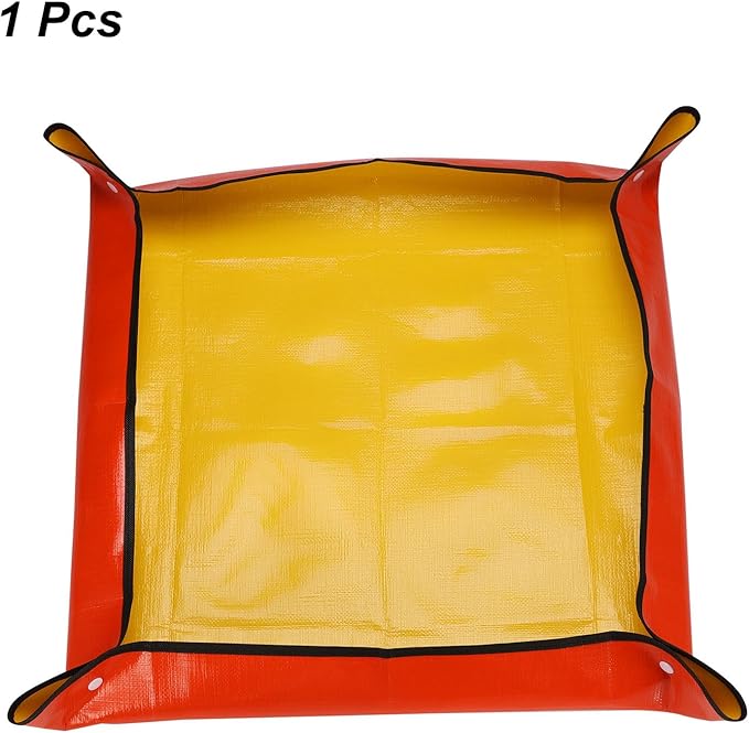 HARFINGTON Repotting Mat 19.7" x 19.7" PE Cloth Waterproof Plant Repotting Mat Foldable Portable Gardening Potting Tray with Plastic Buckle for Indoor Plant Change Soil Watering, Yellow
