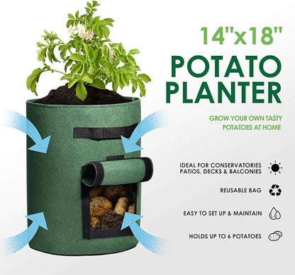 Delxo 10 Pack 10 Gallon Potato Grow Bags,Grow Bags for Vegetable with Window, Double Layer Premium Breathable Nonwoven Cloth for Potato/Plant Container/Aeration Fabric Pots with Handles in Green