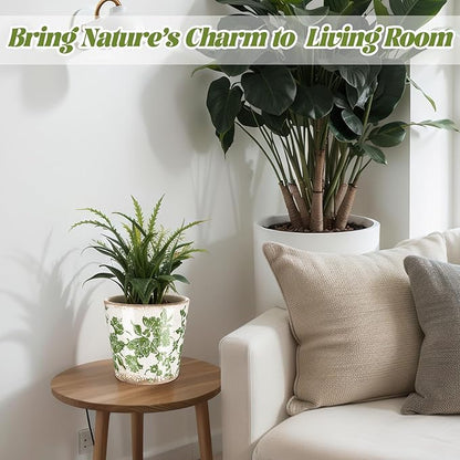 Farmhouse Ceramic Planter 5.5 Inch Large Plants Pot Ice Crack Beige Green Flowers Plant Pots with Drainage Hole Indoor Plants Kitchen Rustic Antique Decor Gift