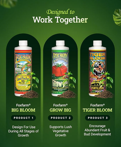 FoxFarm Fertilizer Soil Trio Liquid Nutrient: Tiger Bloom, Grow Big, Big Bloom Bottles - (Pack of 3-1 Pint)
