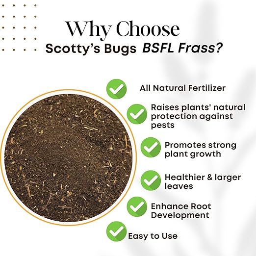 SCOTTY'S BUGS BSFL Insect Frass Organic Fertilizer, All-Purpose Plant Food for Houseplants, Gardens, Indoor Plants, Lawns, Vegetables, NPK 3-1-2, 8oz Pack