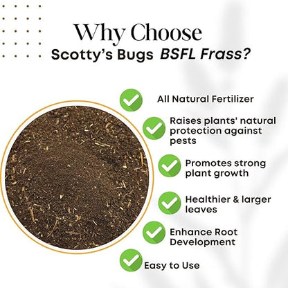 SCOTTY'S BUGS BSFL Insect Frass Organic Fertilizer, All-Purpose Plant Food for Houseplants, Gardens, Indoor Plants, Lawns, Vegetables, NPK 3-1-2, 8oz Pack