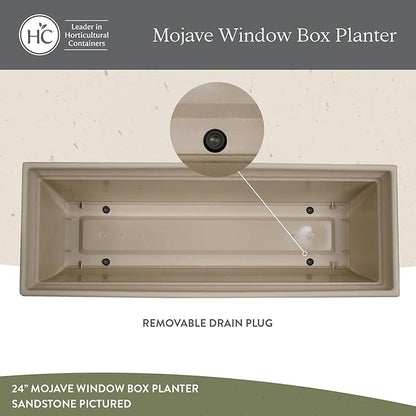 The HC Companies 24 Inch Mojave Window Planter Box with Drainage Holes, Lightweight UV-Resistant Plastic Outdoor Planters, 2-Pack Flower Box for Garden & Home Decor, Sandstone