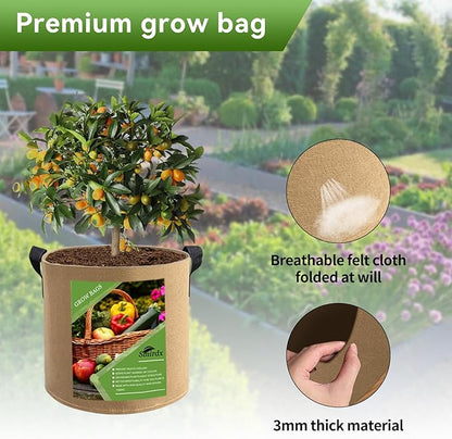 6 Pcs 5 Gallon Grow Bags for Vegetable, Brown Heavy Duty Thickened Nonwoven Fabric Pots with Handles, Durable Breathe Plant Container for Potato, Carrot, Onion, Flower, Indoor and Garden