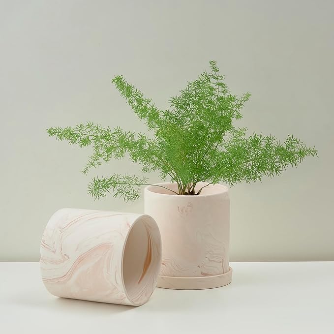6 inch Plant Pot - Terra Cotta Flower Planters Indoor - Modern Succulents Containers with Drain Hole & Saucer, Decorate Home, Office & Outdoor (Pink)