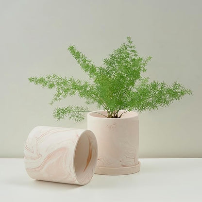 6 inch Plant Pot - Terra Cotta Flower Planters Indoor - Modern Succulents Containers with Drain Hole & Saucer, Decorate Home, Office & Outdoor (Pink)