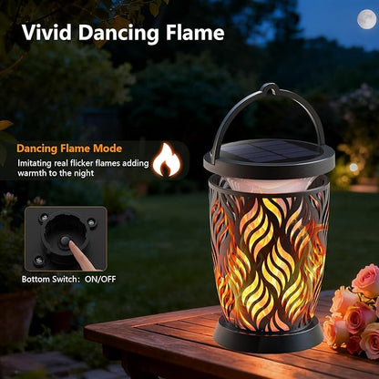 Solar Lanterns Outdoor Waterproof ,2 Pack Flickering Solar Flame Lights Upgraded Hanging Flame Lantern Pathway Torch Light Table Lamp, Auto On/ Off Porch Yard Gifts (1 Lighting Mode)