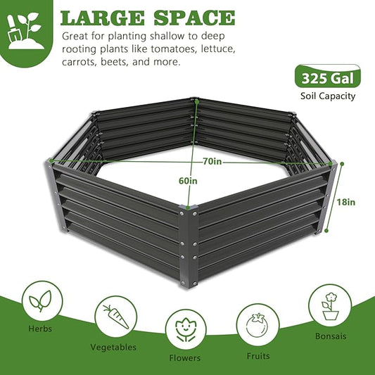A ANLEOLIFE 3 Set Hexagon Galvanized Raised Garden Beds Outdoor,70x60x18in Metal Planter Box for Planting Vegetables Flowers Herb, Anti-Rust & Easy-Setup, Quartz Grey