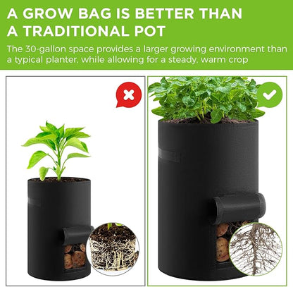 2 Pack 30 Gallon Potato Grow Bags with Harvest Window, Durable Garden Planter Bags with Handles for Potatoes, Tomatoes, and Vegetables - Indoor & Outdoor Gardening Supplies (Black)