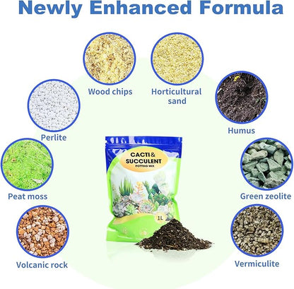 Omitgter Succulent and Cactus Soil Potting Mix 2qt-Premium Breathable & Fast Draining for Healthy Plants