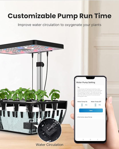 iDOO Hydroponics Growing System Kit 12Pods WiFi, Christmas Gifts for Women Mom, Indoor Herb Garden with LED Grow Light for Home, Built-in Fan, AutoTimer, 6.5L Large Tank Plant Germination Kit, Black