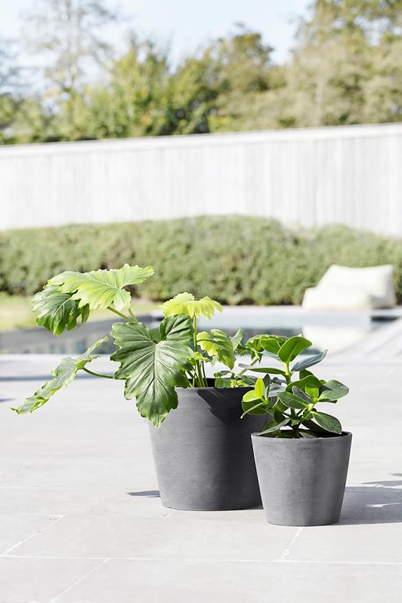 Ecopots Amsterdam Durable Modern Round Indoor/Outdoor Recycled-Based Composite Flower Pot Planter, Grey, 10"