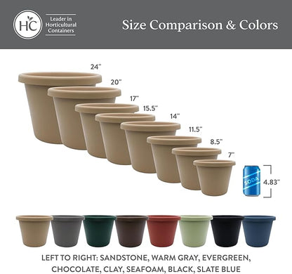 The HC Companies 11.5 Inch Classic Round Planter Pots with Drainage, Rolled Rim Plastic Planters for Indoor & Outdoor Plants, 2-Pack Decorative Flower Pots for Garden, Office & Home Decor, Evergreen