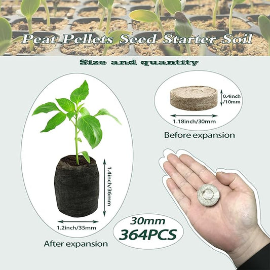 364 Pcs 30mm Peat Pellets Seed Starter Soil,Compressed Peat Pellet Fiber Soil, Compressed Peat Block for Seedlings Seed Fertilizer Nutrient Blocks for Growing Herbs, Flowers and Vegetables