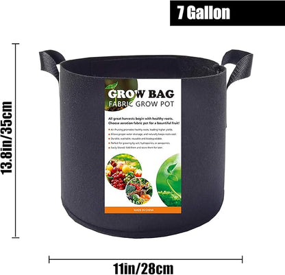 5-Pack 7 Gallon Plant Grow Bags, Heavy Duty Thickened Non-Woven Aeration Fabric Pots Container with Reinforced Handles for Gardening
