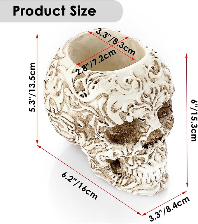 OwnMy Resin Skull Planter for Indoor Plants, White Skull Flower Succulent Pot with Drainage Holes, Halloween Skulls Head Planter Decorative Small Succulents Planters Pot for Tabletop
