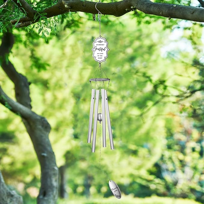 Outdoors Wind Chimes Soothing Melodic Tones Aluminum Chime Great as a Gift for Your Patio Porch Garden and Backyard (22" Silvery)